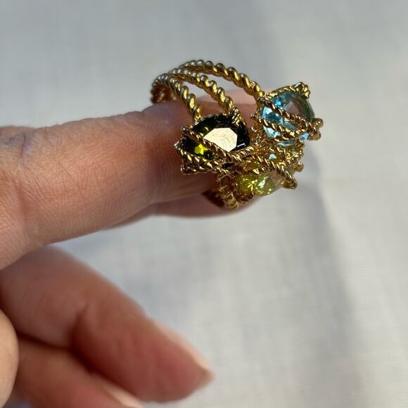 Gold Braided Wire Wrapped Crystal Ring Size 9 - Picture 3 of 9